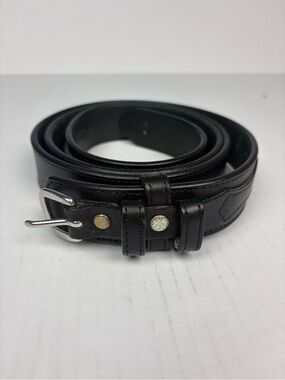 Gingerich Men Size 54 Belt Black Leather Made In USA Silver Tone Buckle Western